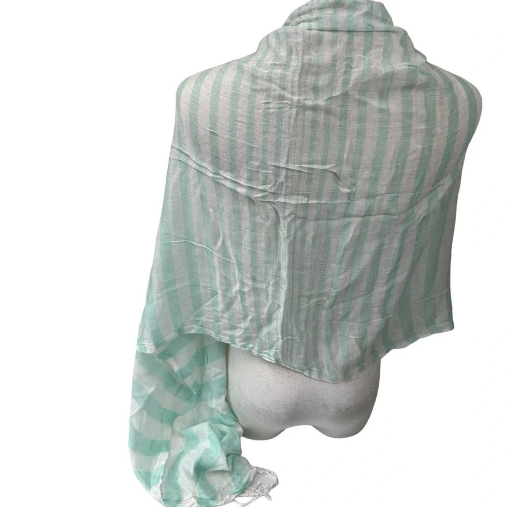 MS Accessories Aqua Blue and White Stripe Lightweight Scarf Wrap
